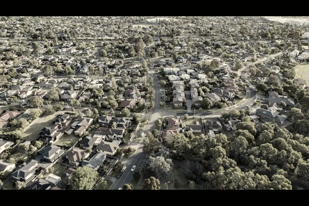 Aerial view of established residential streets and homes in Melbourne’s eastern suburbs